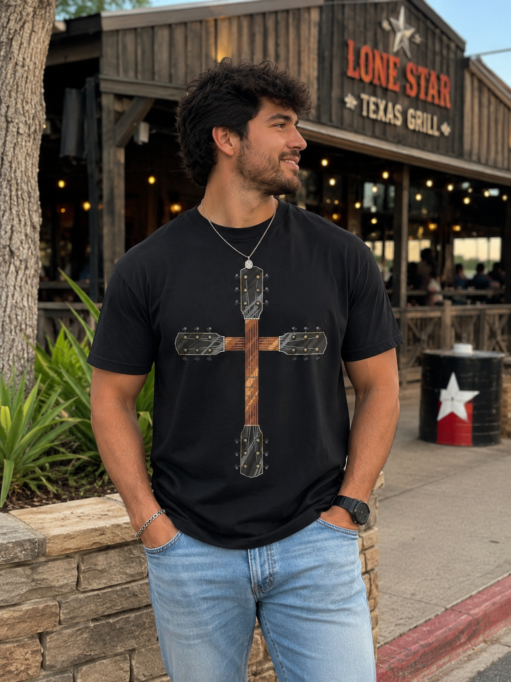 Guitar Cross Christian T-Shirt | Faith-Based Unisex Graphic Tee