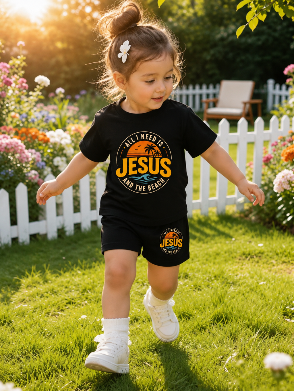 “All I Need Is Jesus and the Beach” Youth Graphic T-Shirt/Shorts Set