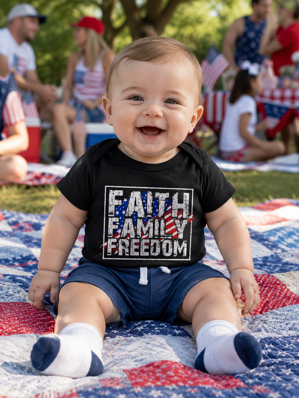 “Faith Family Freedom” Baby Onesie